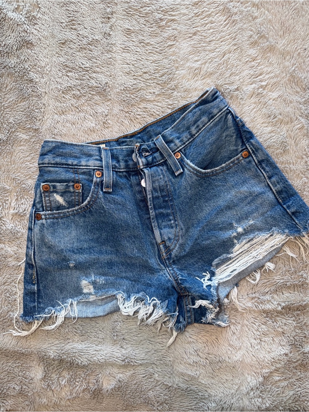 Levi's 501 Original Cut-Off Shorts Distressed Blue Waist 23